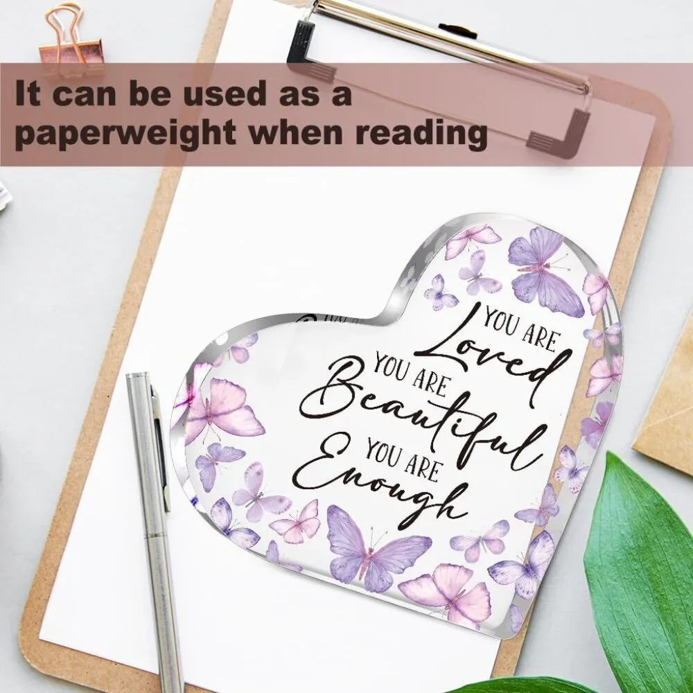 Elegant Acrylic Heart Keepsake Featuring Inspiring Message - Butterfly Design